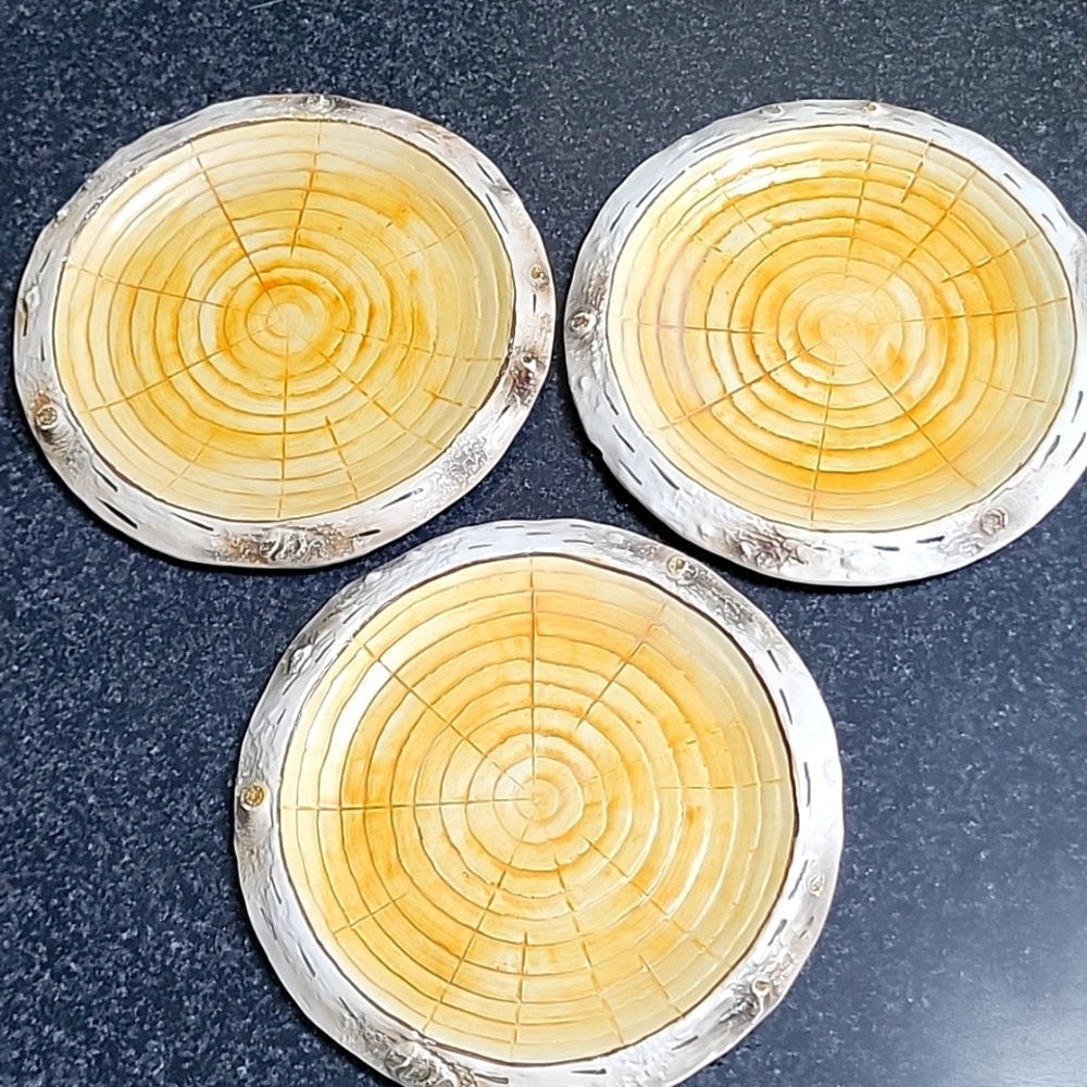 Set Of 3 Birch Bark by Department 56 Tree Stumps Knobs Bark Dinner Plates Rustic